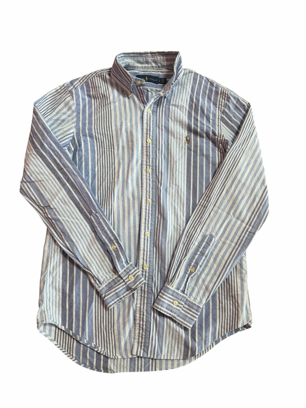 Ralph Lauren Blue and White Striped Button-Down Shirt